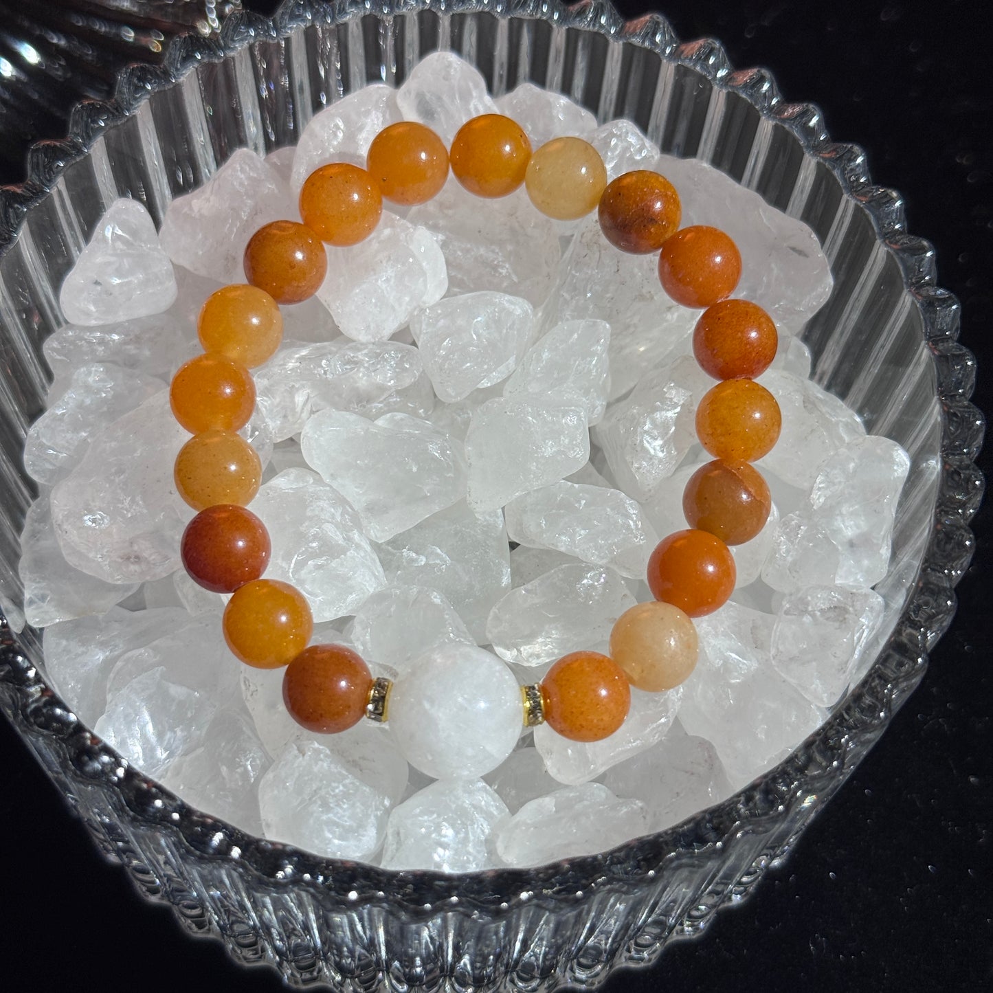 Kumquat Warm Sun Treasure Box Natural Orange Chalcedony & White Crystal Single Strand Bracelet Free Shipping to USA & Japan Five Elements Wealth Attraction, Warm Sun Luck, Healing Crystal Bracelet