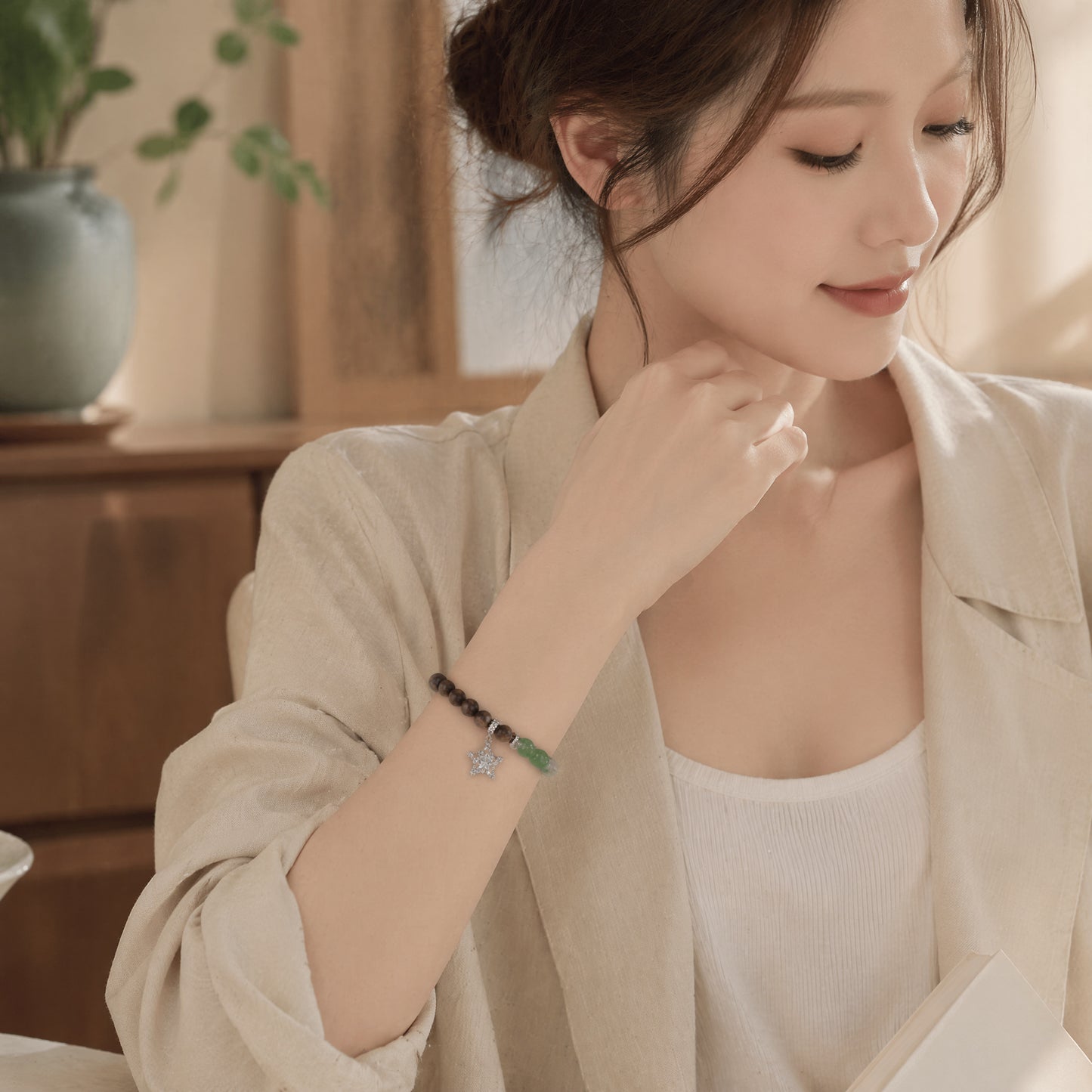 "Stars Falling into the Forest" Kintsugi × Crystal × Green Aventurine Bracelet