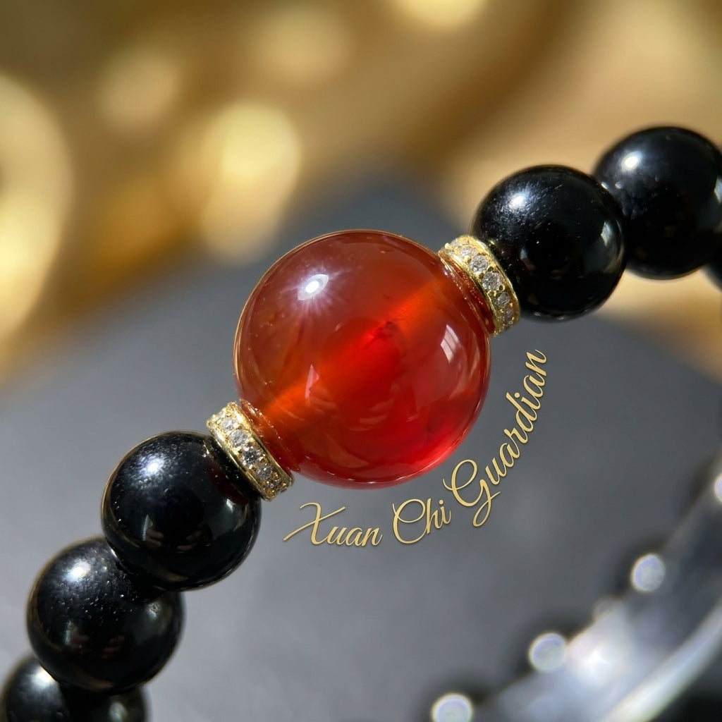 "Guardians of Darkness and Fire" Obsidian x Red Agate Bracelet