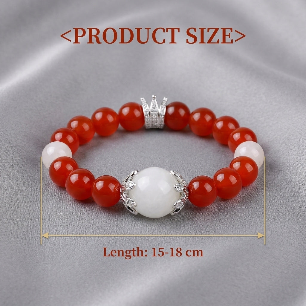 "Lucky Carp" Red Agate & White Jade Bracelet