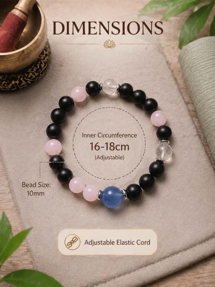 "Night Fog and Starlight" Ebony x Rose Quartz x Aquamarine Bracelet `#EbonyBracelet #RoseQuartzBracelet #AquamarineBracelet #CoolLovelyAccessory #GemstoneBracelet #HealingAccessory #CommuteAccessory #DailyAccessory #StudentAccessory #GiftRecommendation`