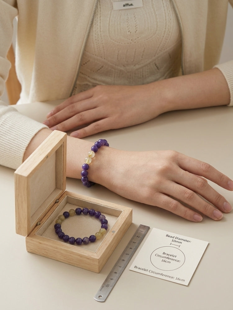"Purple Aura and Golden Light" Amethyst x Rutilated Quartz Bracelet