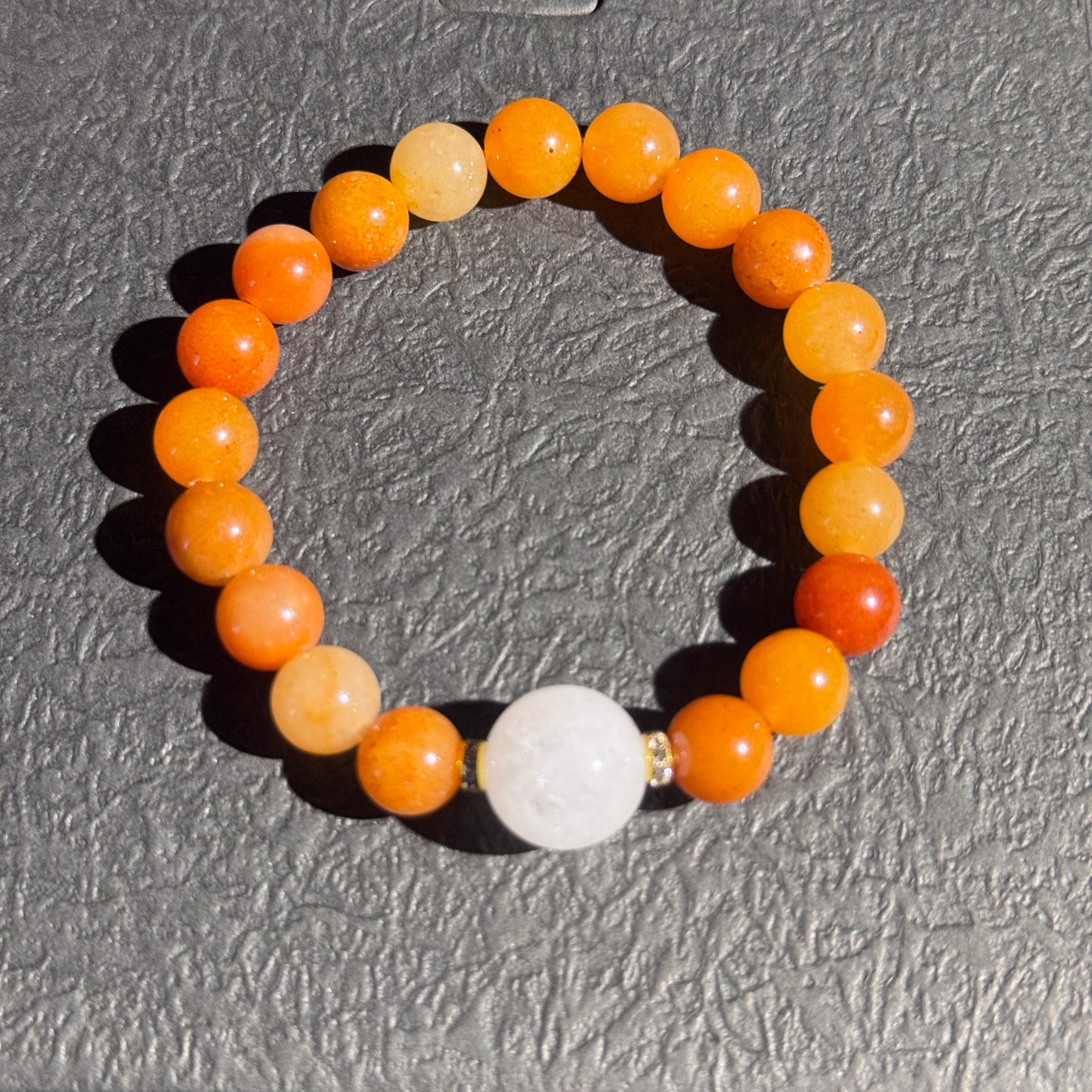 Kumquat Warm Sun Treasure Box Natural Orange Chalcedony & White Crystal Single Strand Bracelet Free Shipping to USA & Japan Five Elements Wealth Attraction, Warm Sun Luck, Healing Crystal Bracelet