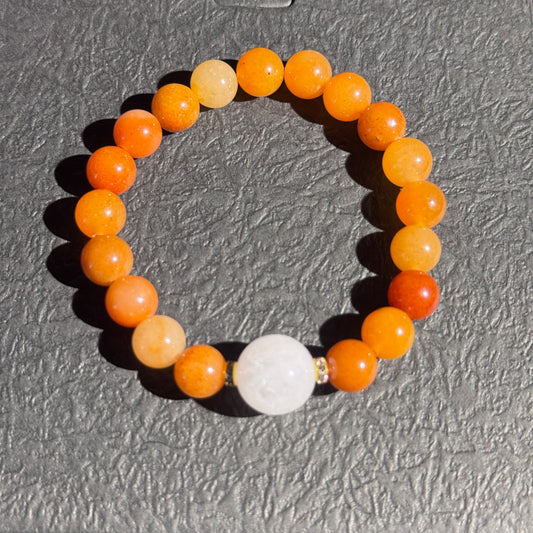 Kumquat Warm Sun Treasure Box Natural Orange Chalcedony & White Crystal Single Strand Bracelet Free Shipping to USA & Japan Five Elements Wealth Attraction, Warm Sun Luck, Healing Crystal Bracelet
