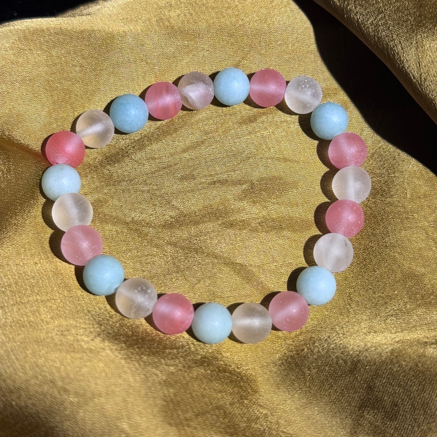 Sea Salt Peach - Three-Color Matte Cat's Eye Natural Pink, Blue, White Cat's Eye Single Bead Bracelet - Free Shipping to US & Japan - Attract Wealth & Luck, Change Fortune, Attract Good Relationships, Healing Crystal Bracelet