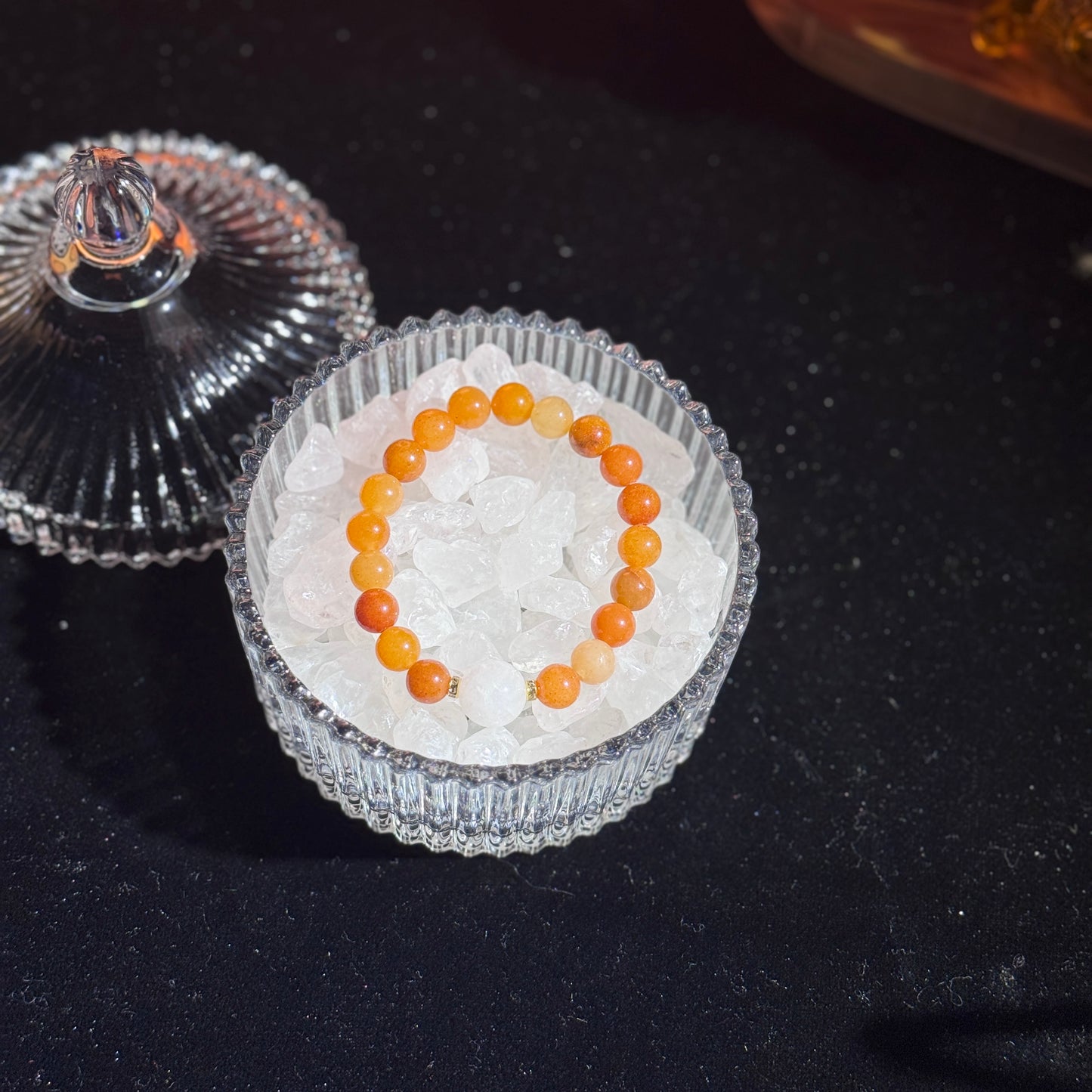 Kumquat Warm Sun Treasure Box Natural Orange Chalcedony & White Crystal Single Strand Bracelet Free Shipping to USA & Japan Five Elements Wealth Attraction, Warm Sun Luck, Healing Crystal Bracelet