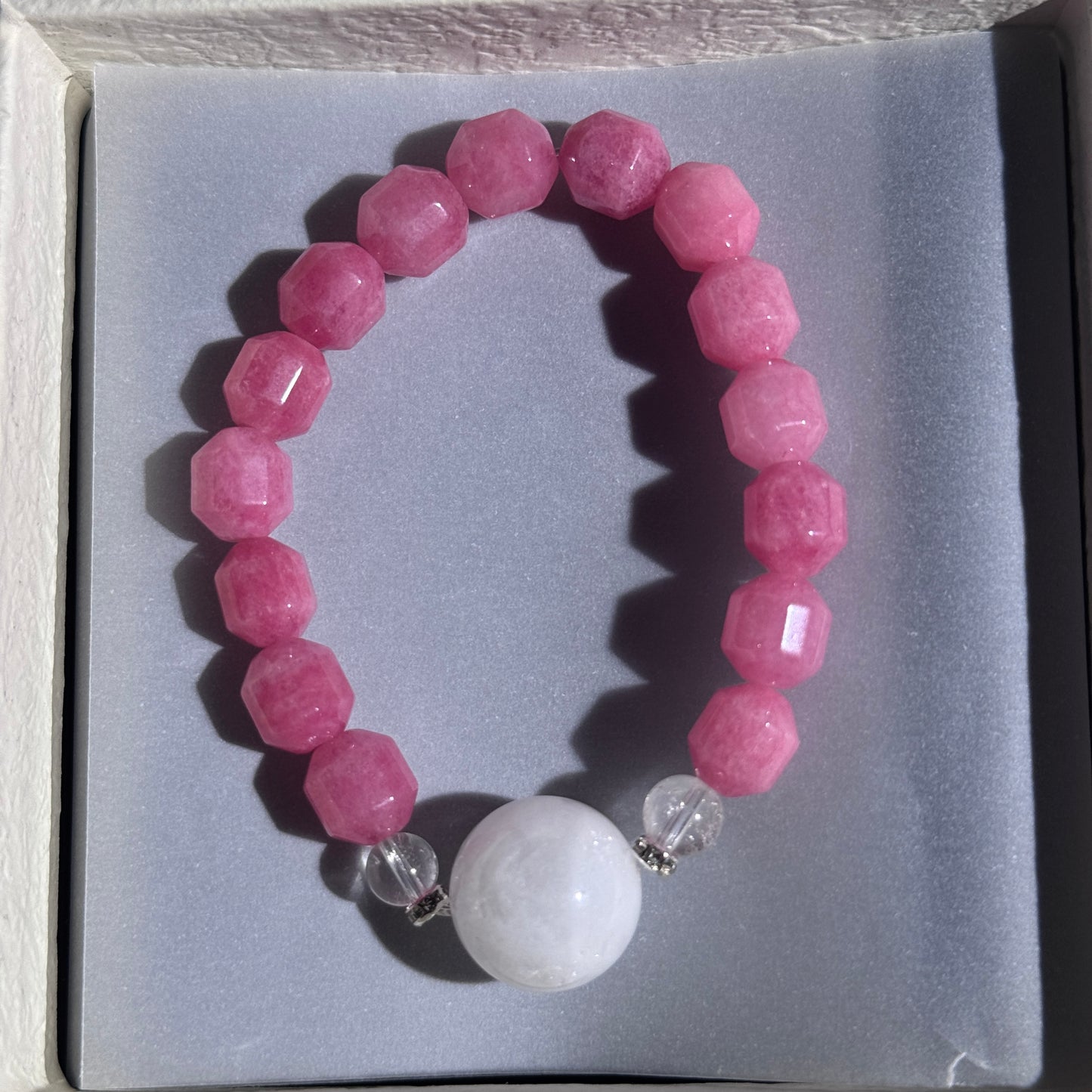 Pink Rose - Good Matchmaking Luck Natural Pink Agate and Crystal Single-Strand Bracelet - Free Shipping to USA & Japan - Relationship Building & Noble Person Attracting Crystal Bracelet
