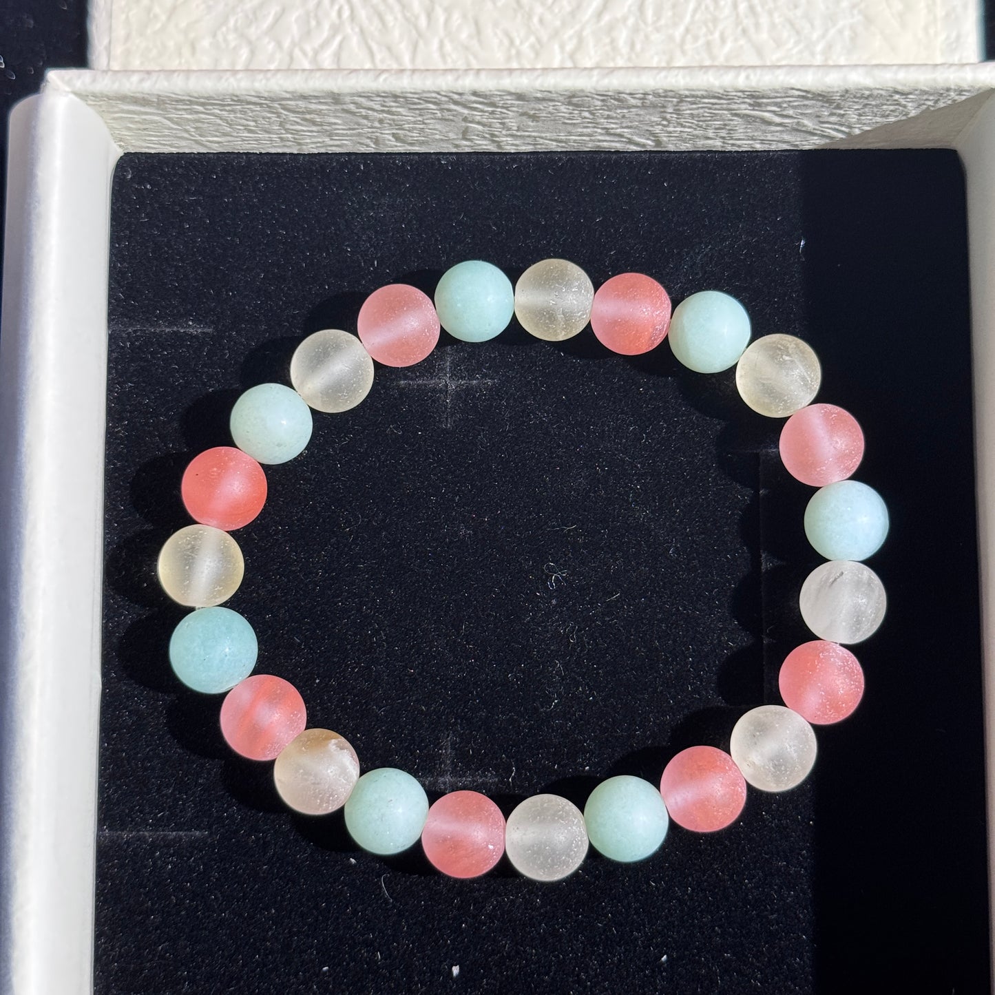 Sea Salt Peach - Three-Color Matte Cat's Eye Natural Pink, Blue, White Cat's Eye Single Bead Bracelet - Free Shipping to US & Japan - Attract Wealth & Luck, Change Fortune, Attract Good Relationships, Healing Crystal Bracelet