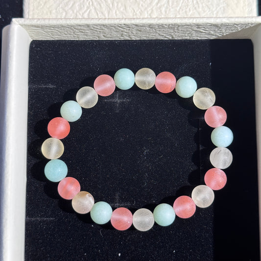 Sea Salt Peach - Three-Color Matte Cat's Eye Natural Pink, Blue, White Cat's Eye Single Bead Bracelet - Free Shipping to US & Japan - Attract Wealth & Luck, Change Fortune, Attract Good Relationships, Healing Crystal Bracelet