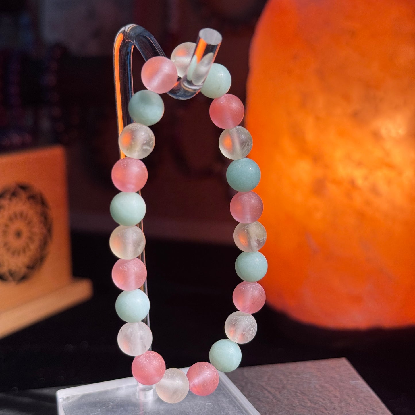 Sea Salt Peach - Three-Color Matte Cat's Eye Natural Pink, Blue, White Cat's Eye Single Bead Bracelet - Free Shipping to US & Japan - Attract Wealth & Luck, Change Fortune, Attract Good Relationships, Healing Crystal Bracelet