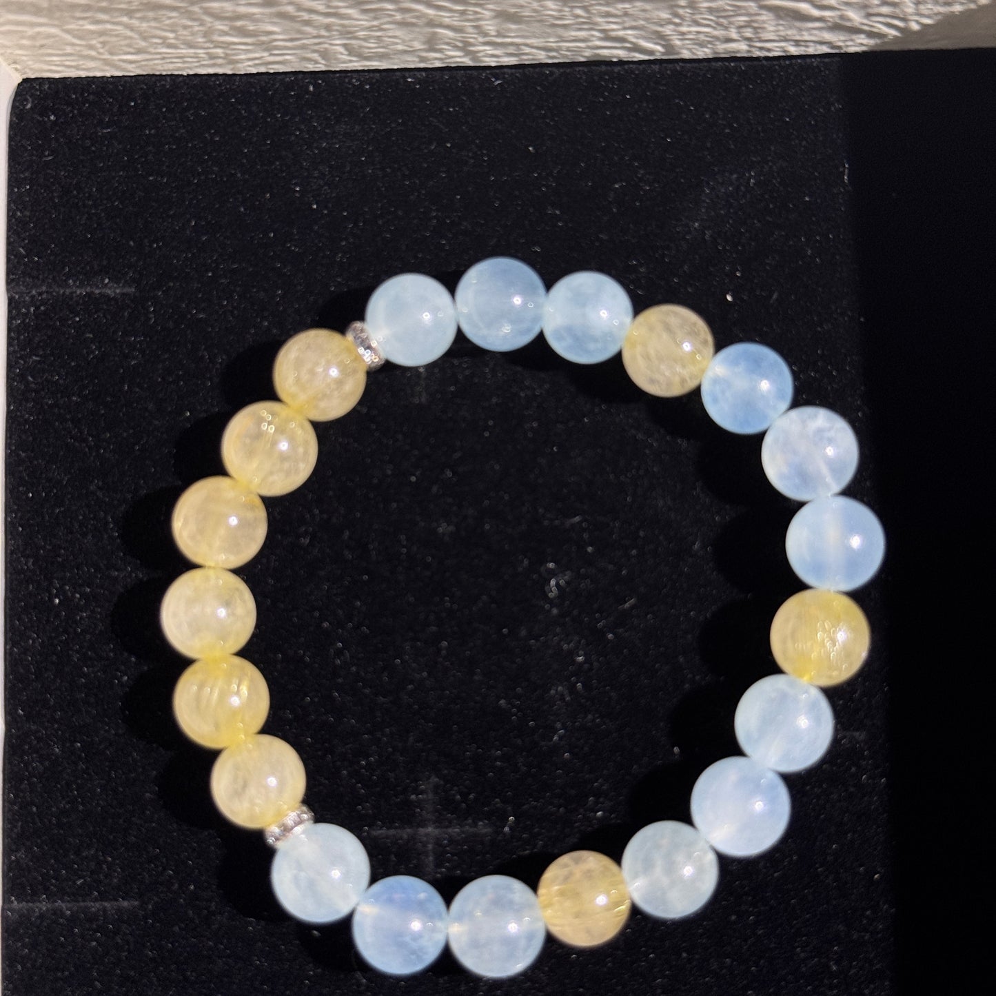 Sea Salt Golden Two-Tone Energy Natural Aquamarine Citrine Single Bead Bracelet (Free Shipping to US & Japan) - Wealth Attraction, Fortune Turnaround, Mind-Body Balance, Healing Crystal Bracelet