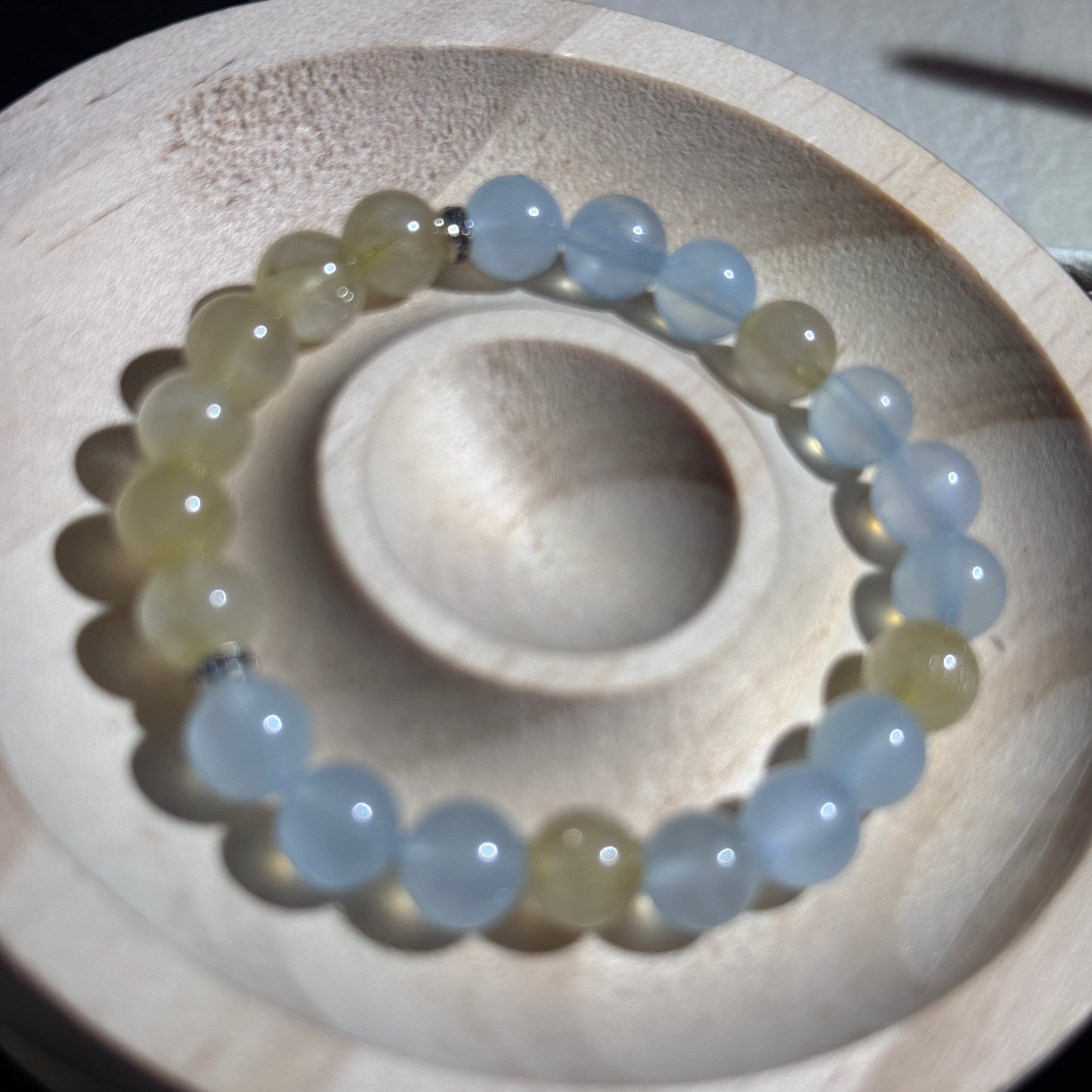 Sea Salt Golden Two-Tone Energy Natural Aquamarine Citrine Single Bead Bracelet (Free Shipping to US & Japan) - Wealth Attraction, Fortune Turnaround, Mind-Body Balance, Healing Crystal Bracelet