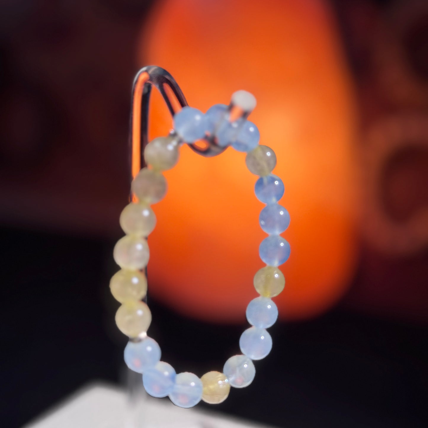 Sea Salt Golden Two-Tone Energy Natural Aquamarine Citrine Single Bead Bracelet (Free Shipping to US & Japan) - Wealth Attraction, Fortune Turnaround, Mind-Body Balance, Healing Crystal Bracelet