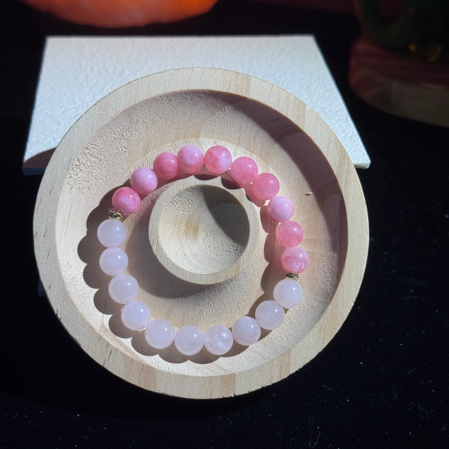 Cherry Blossom Pink Two-Tone Love Luck Natural Pink Agate & White Crystal Single Strand Bracelet - Free Shipping to the US & Japan - Matchmaking & Good Fortune Crystal Bracelet