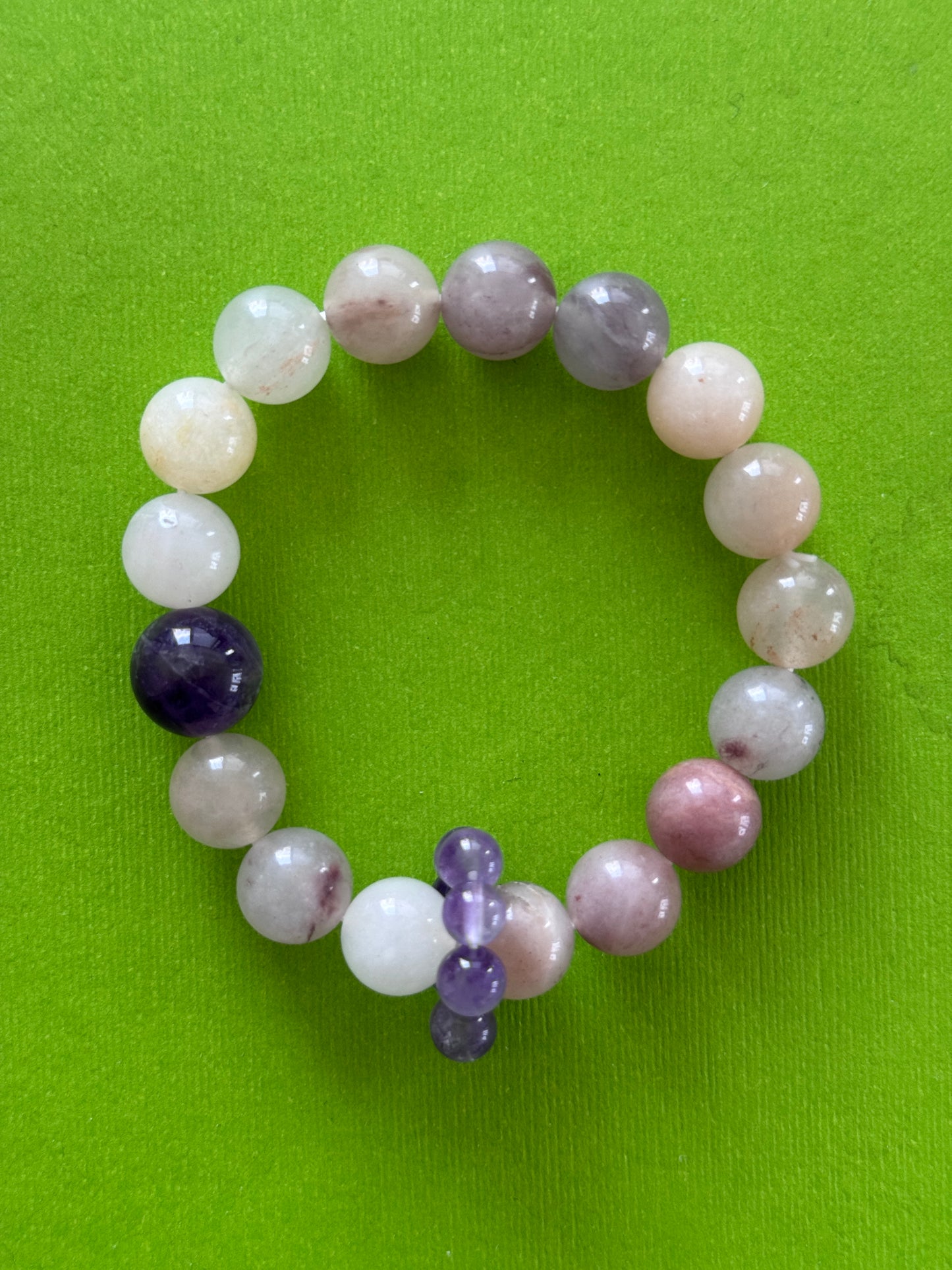 "Purple Mist and Peach Blossom" Cherry Blossom Agate x Amethyst Bracelet
