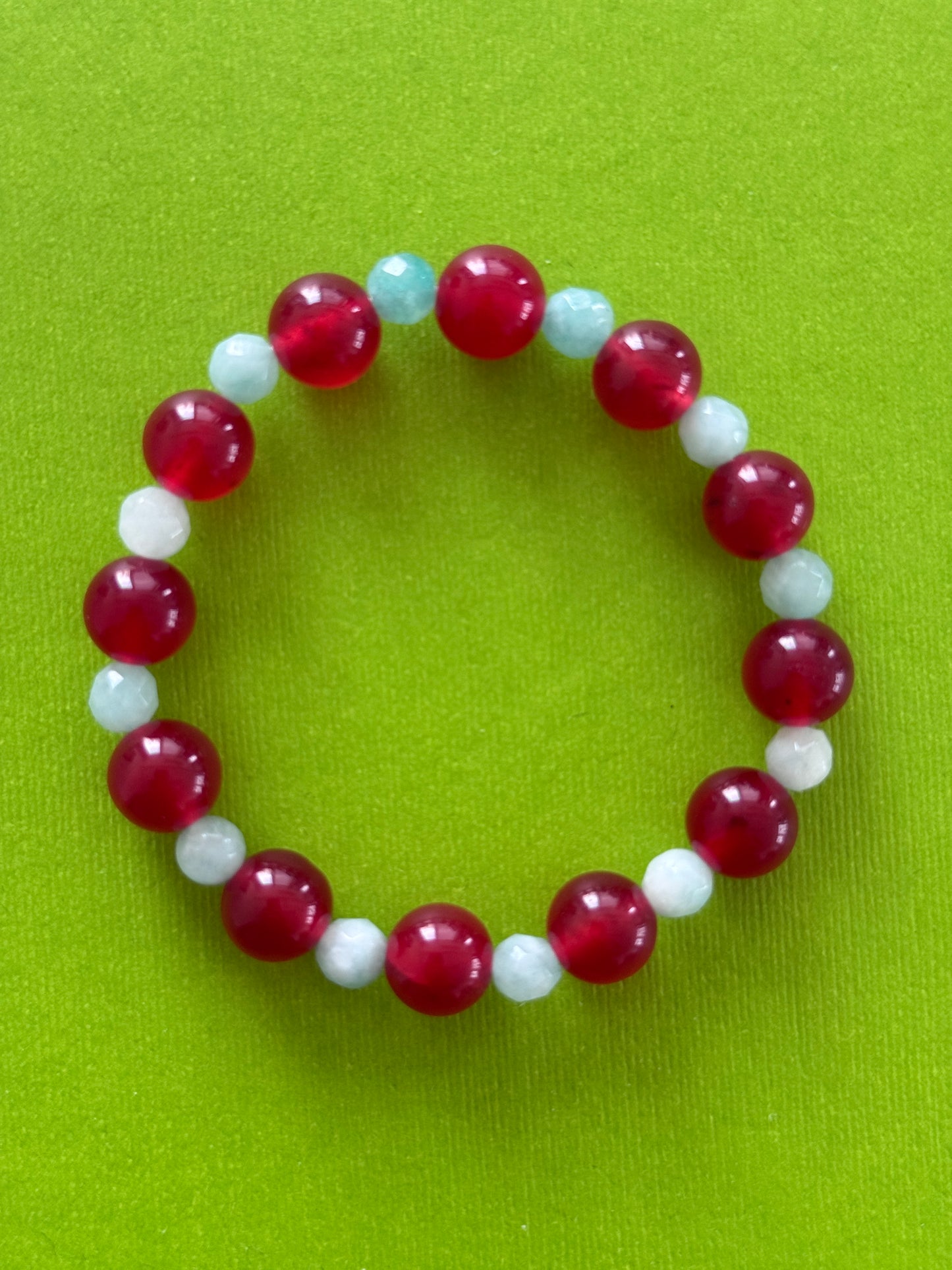 "Crimson Luck and Azure Serenity" Red Agate x Amazonite Bracelet