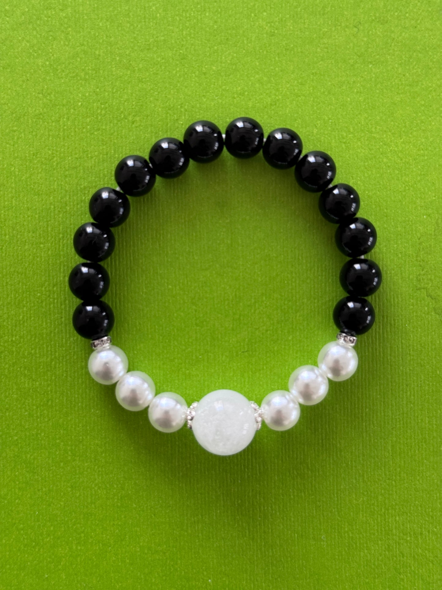 "Ink-Colored Moonlight" Obsidian x Pearl Bracelet