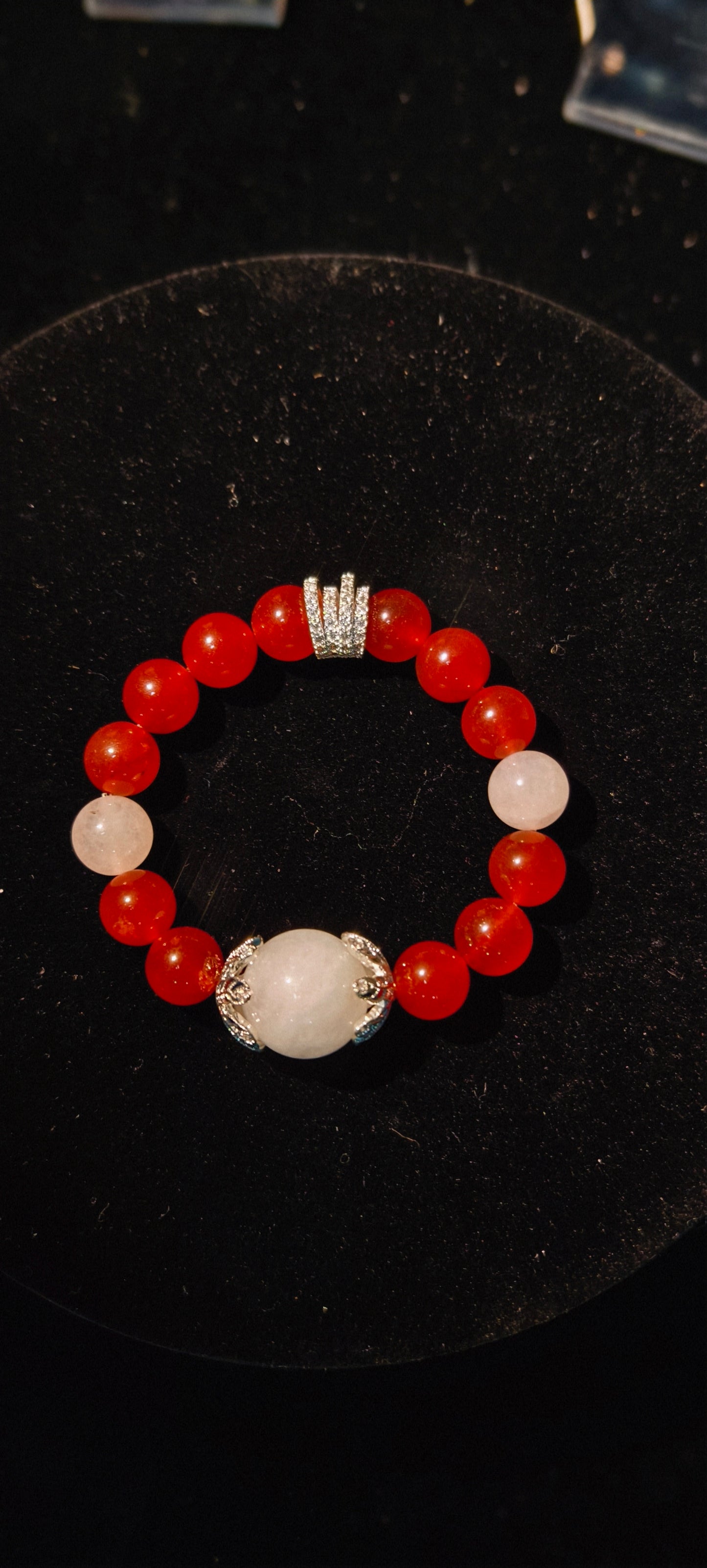 "Lucky Carp" Red Agate & White Jade Bracelet