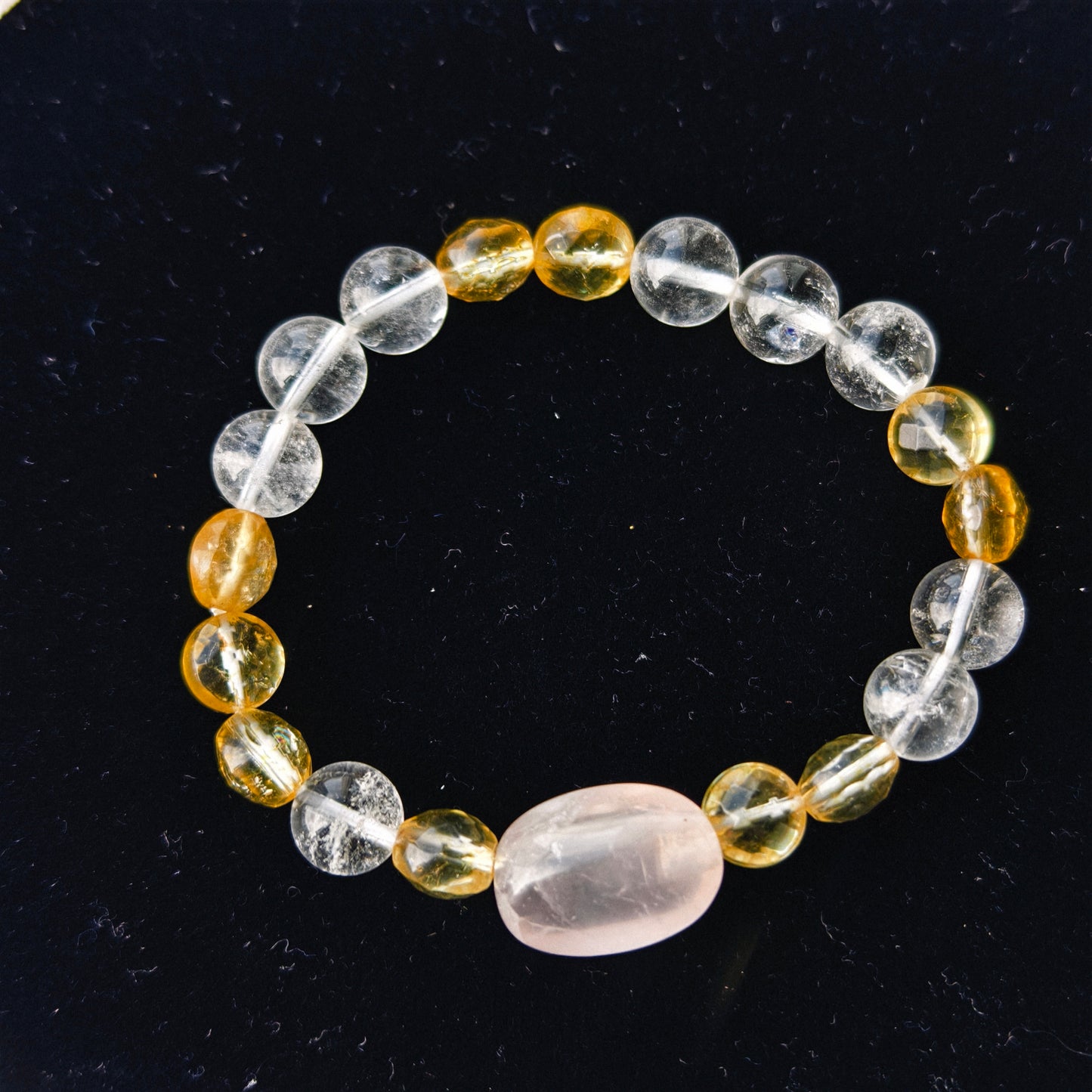 「金の光と桃の花」シトリン×クリスタル×ローズクォーツブレスレット