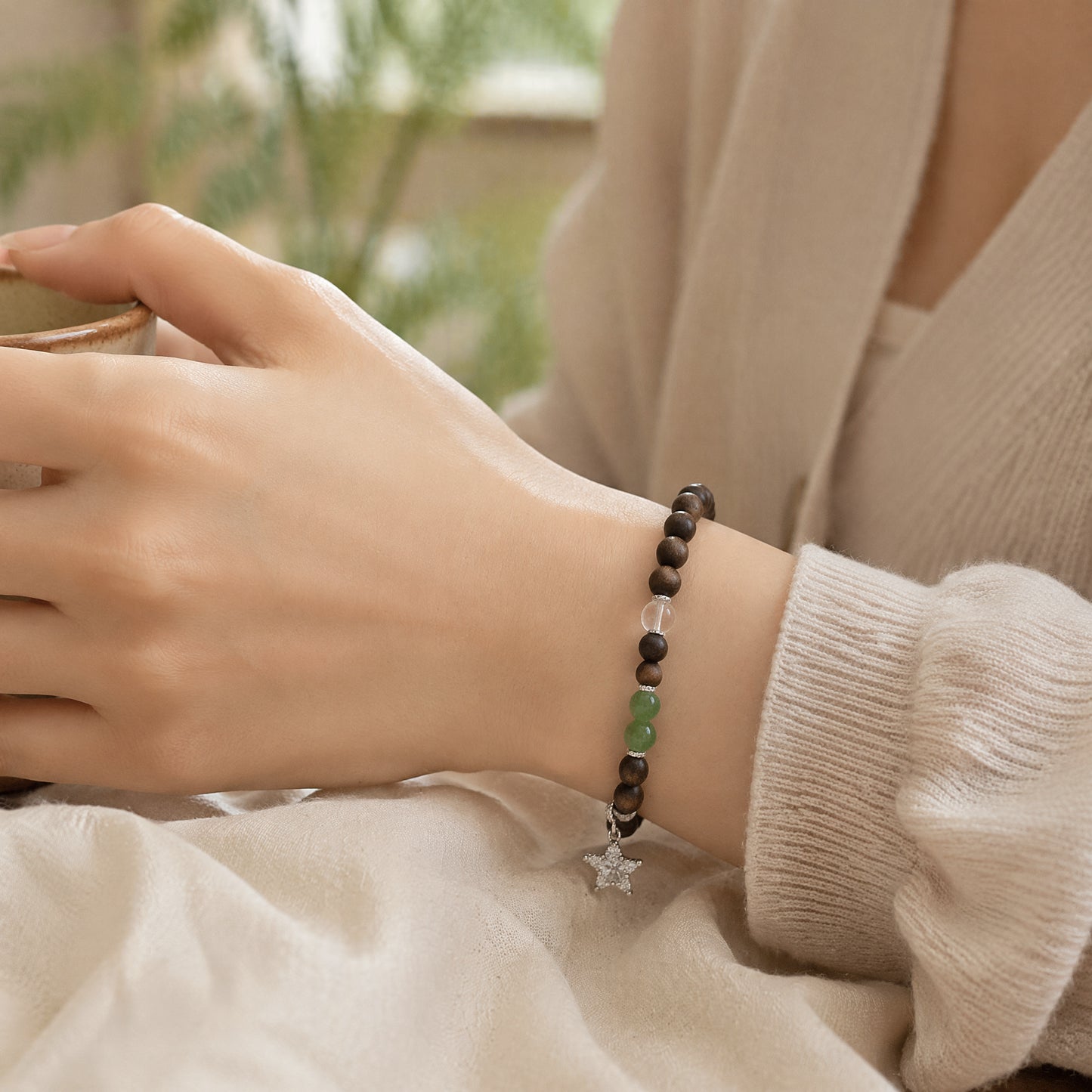 "Stars Falling into the Forest" Kintsugi × Crystal × Green Aventurine Bracelet