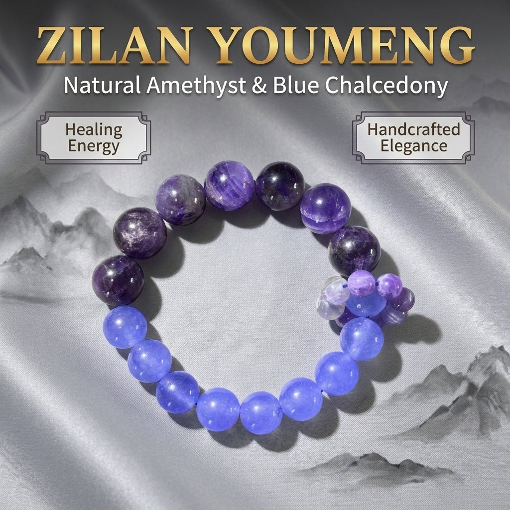 "Purple Dream and Blue Waves" Amethyst x Blue Chalcedony Bracelet