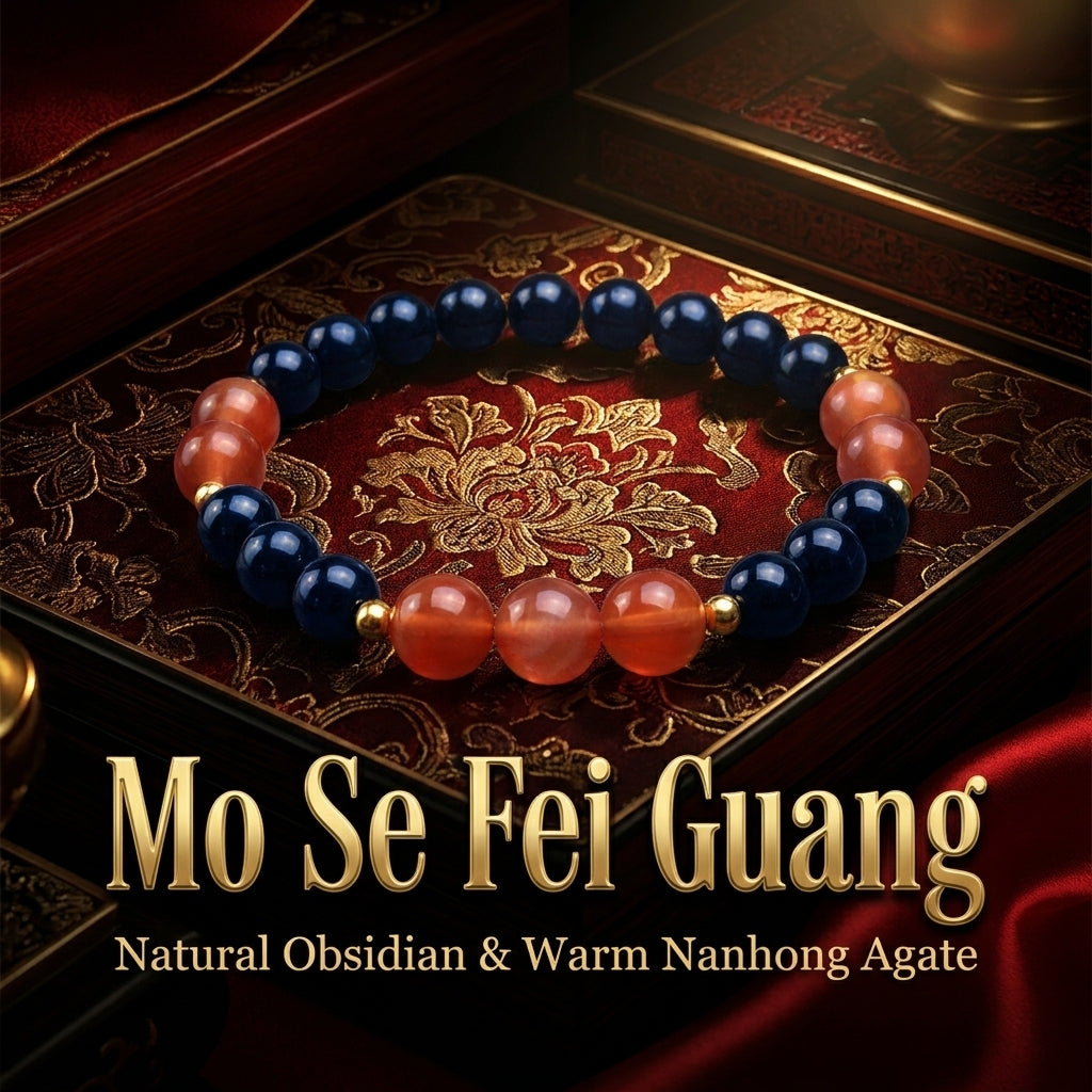 "Ink-Colored Scarlet Light" Obsidian x Southern Red Agate Bracelet