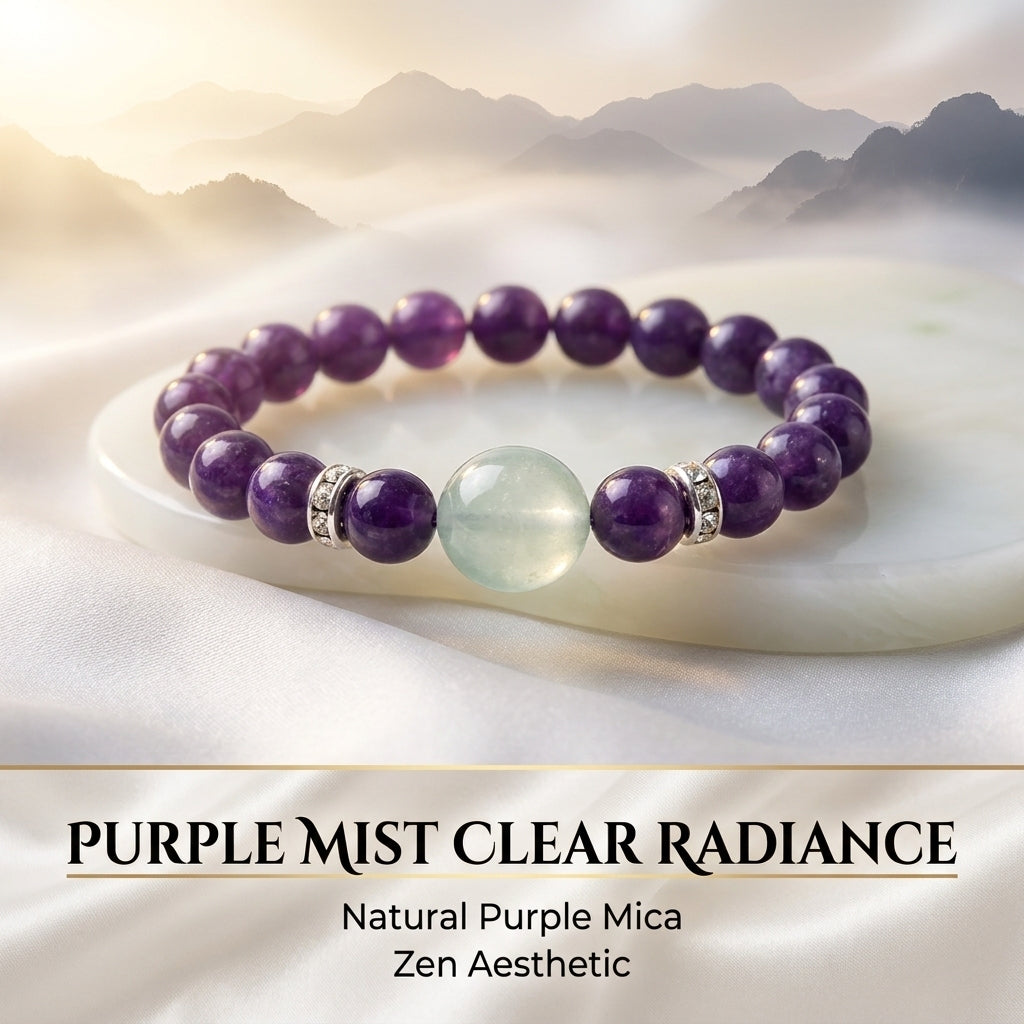 "Pure Radiance of Purple Mist" Lithiophilite x Aquamarine Bracelet