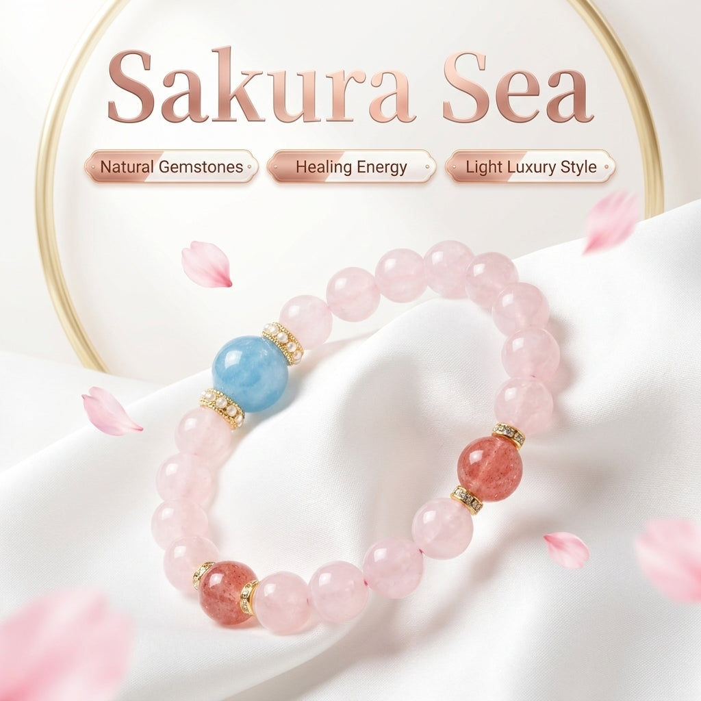 「桜と海」ローズクォーツ×アクアマリンブレスレット