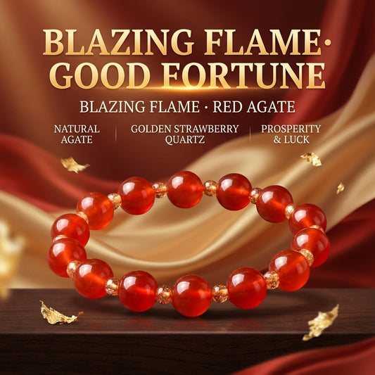 "Flaming Fortune" Red Agate x Gold Strawberry Quartz Bracelet ("Flaming Fortune" Red Agate x Gold Strawberry Quartz Bracelet｜Natural Stones for Vitality and Financial Luck)