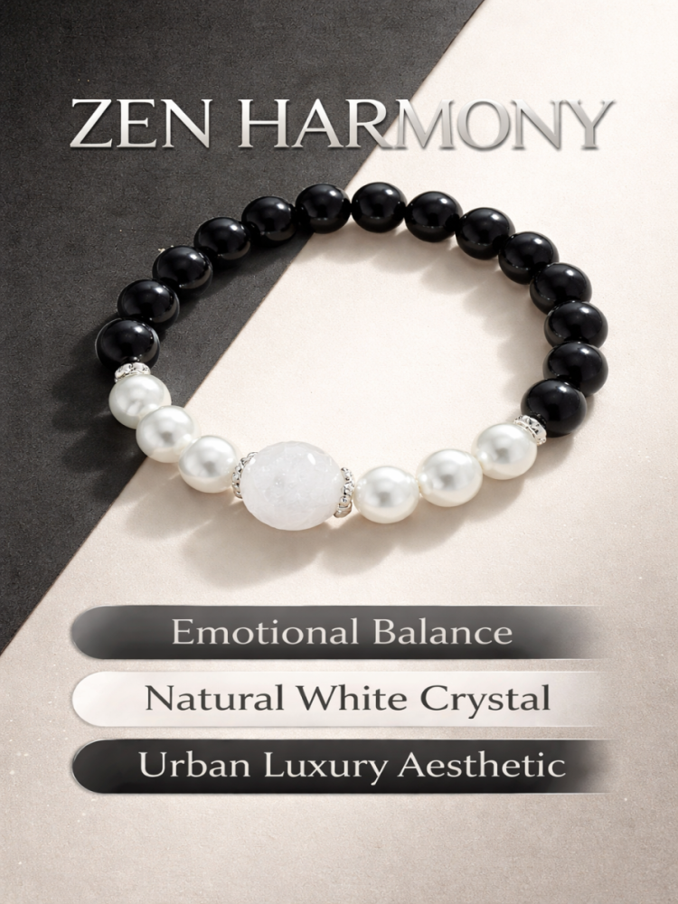 "Ink-Colored Moonlight" Obsidian x Pearl Bracelet