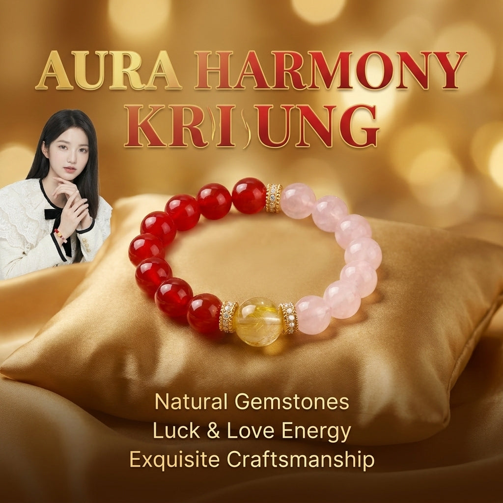 "Rhyme of Red and Pink Gold" Red Agate x Rose Quartz x Rutilated Quartz Bracelet