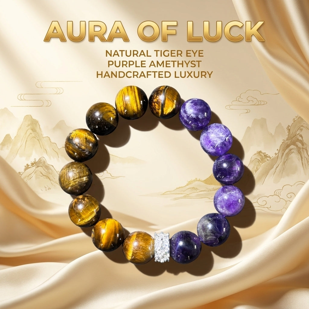 "Power of Darkness and Purple" Tiger's Eye x Amethyst Bracelet