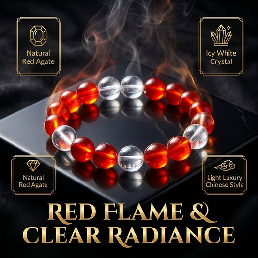 "Red Flame and White Radiance" Red Agate x Crystal Bracelet