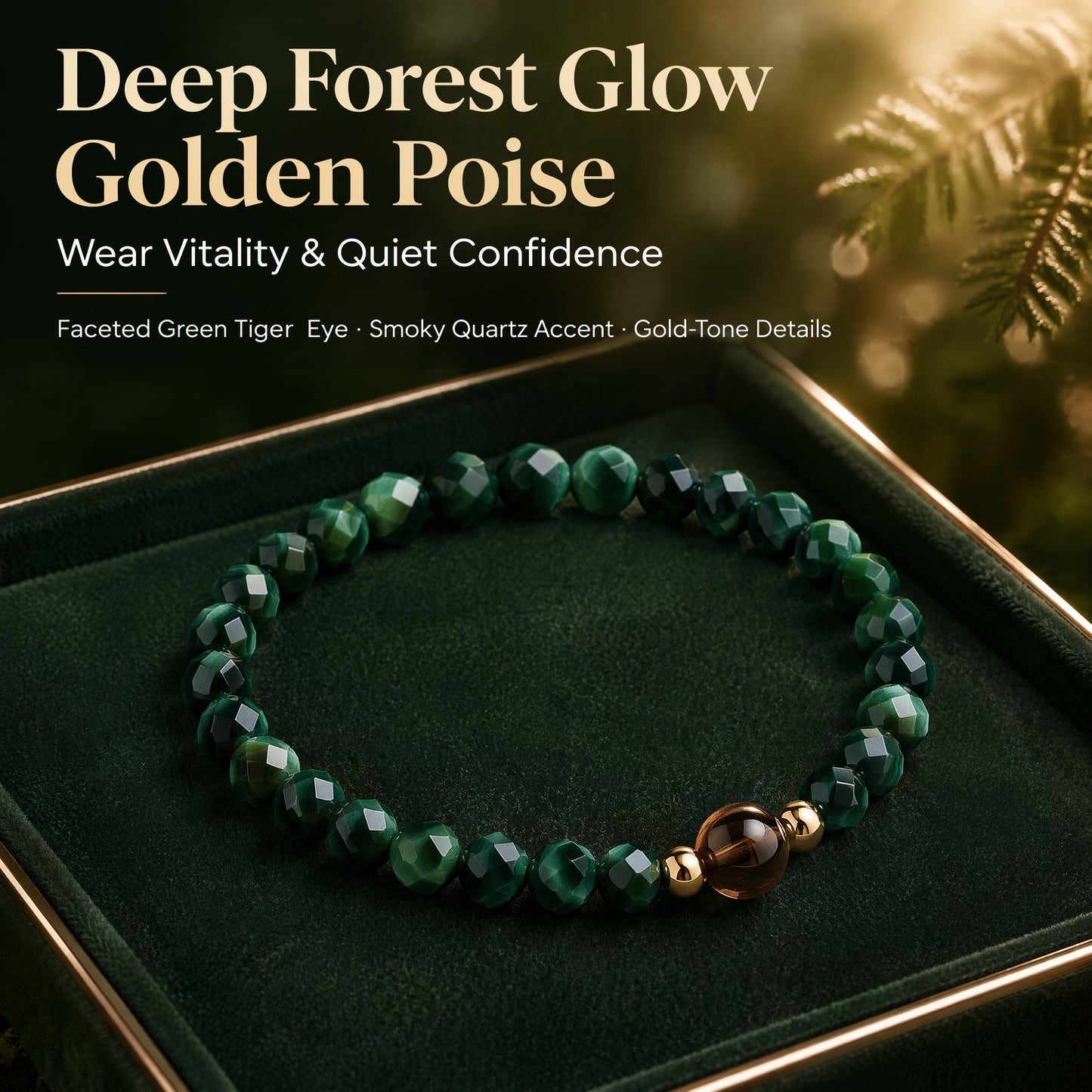 "Sunset in Aomori" Green Tiger's Eye x Smoky Quartz Bracelet