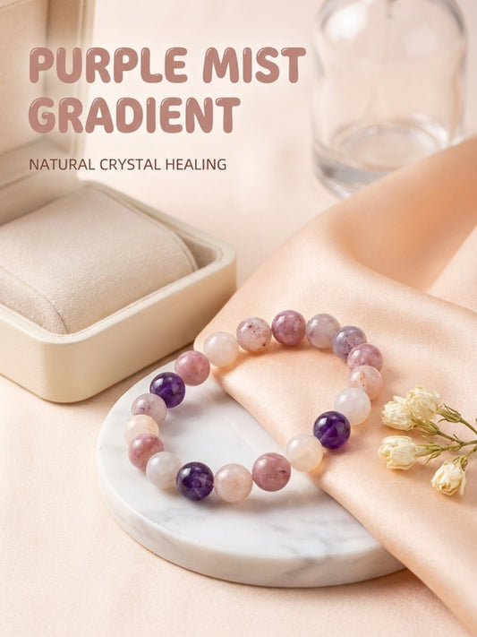 "Purple Mist and Peach Blossom" Cherry Blossom Agate x Amethyst Bracelet