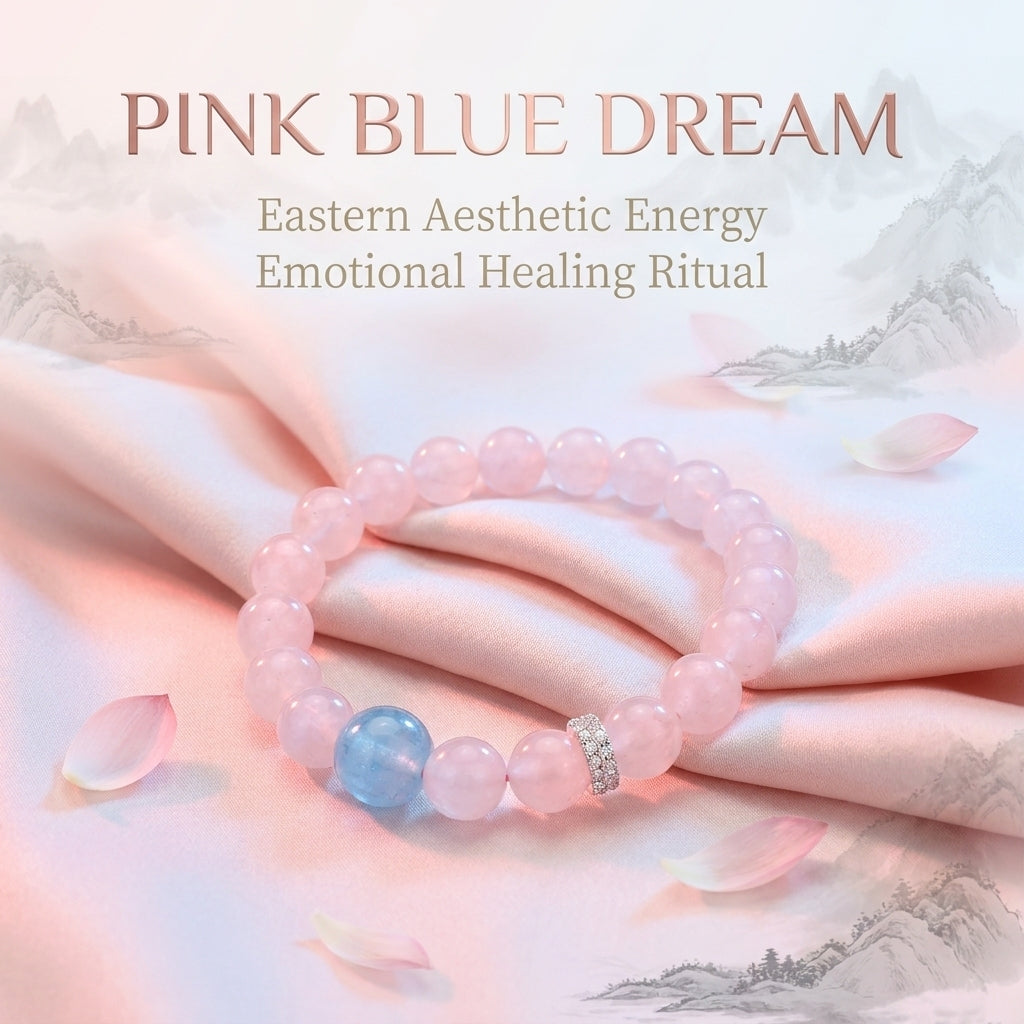 "Pink and Blue Dreams" Rose Quartz x Aquamarine Bracelet