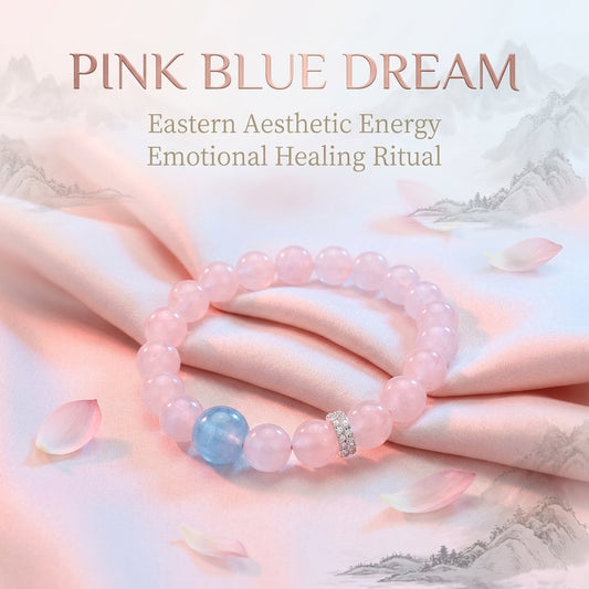 "Pink and Blue Dreams" Rose Quartz x Aquamarine Bracelet