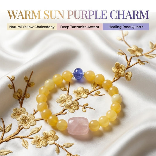 "Sun's Glow and Purple Rhyme" Yellow Chalcedony, Tanzanite, and Rose Quartz Bracelet
