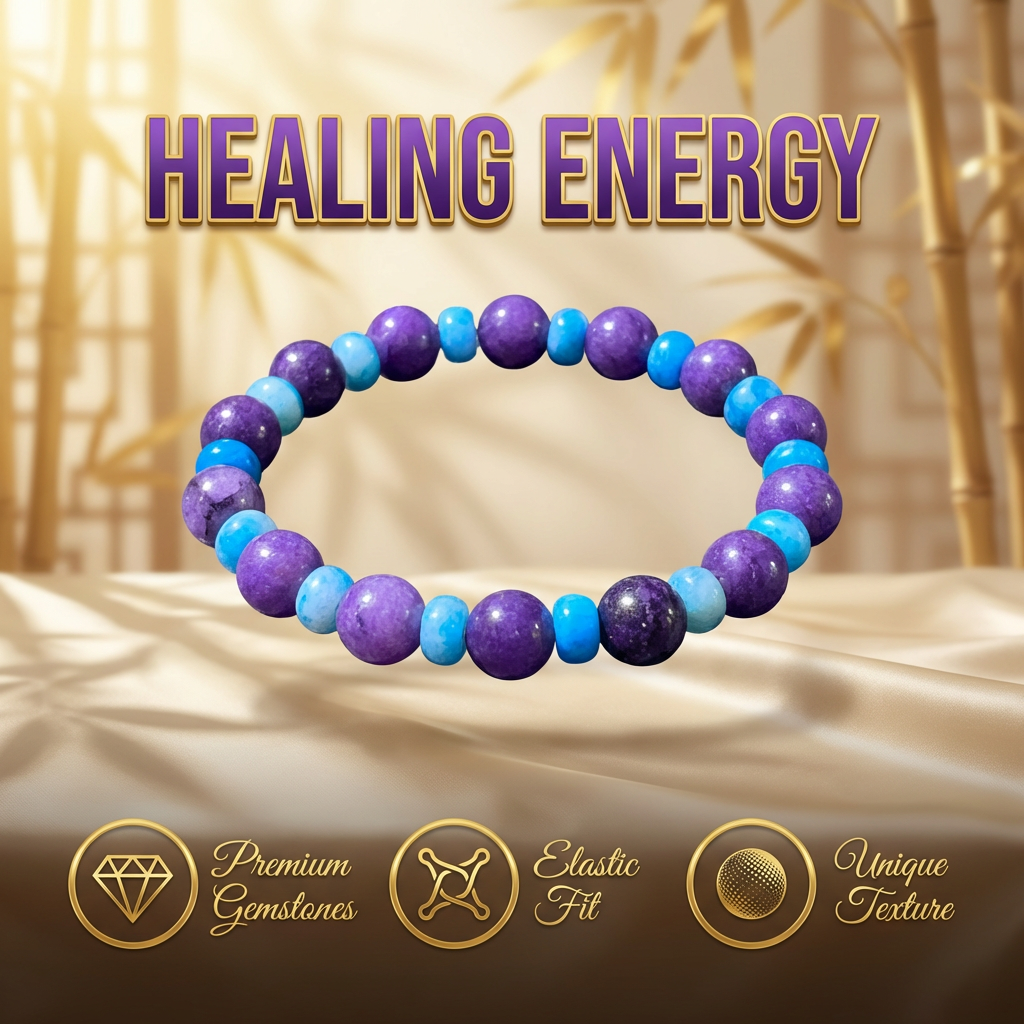"Purple Moon and Blue Star" Purple Mica x Aquamarine Bracelet