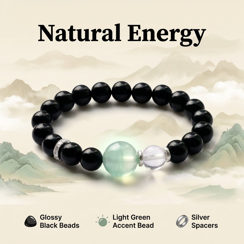 "Ink-colored Cloud Shadow" Obsidian x Aquamarine x Crystal Bracelet