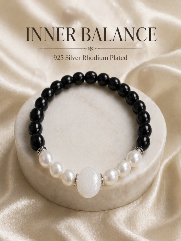"Ink-Colored Moonlight" Obsidian x Pearl Bracelet