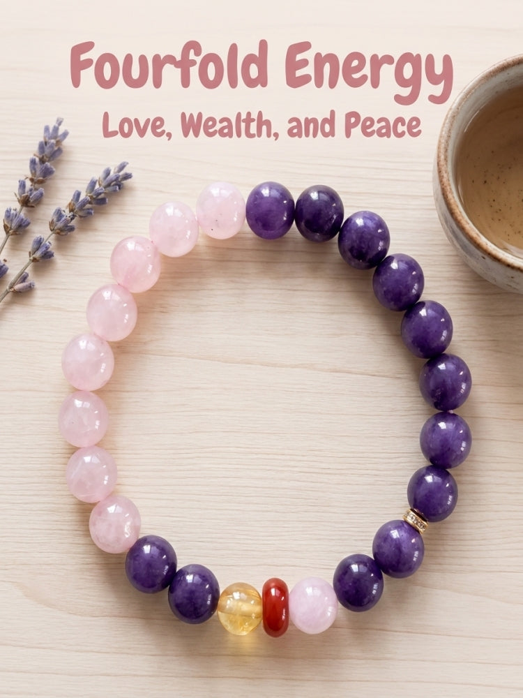 "Welcoming Purple Fortune" Purple Mica x Rose Quartz Abundant Treasure Bracelet