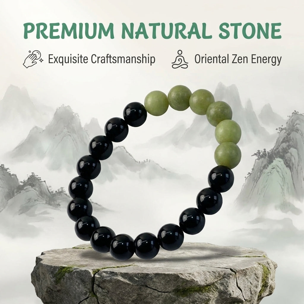 "Ink-Blue Wind" Obsidian x Jadeite Bracelet