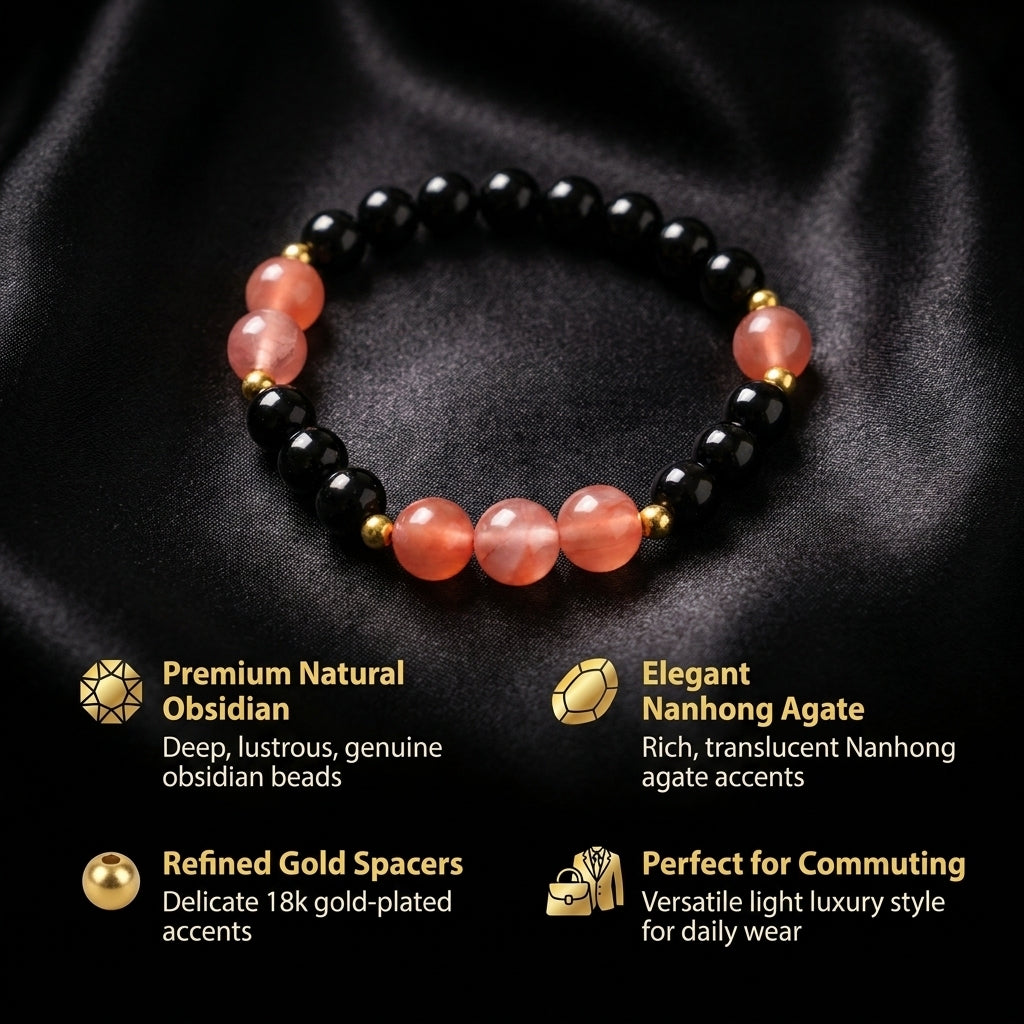 "Ink-Colored Scarlet Light" Obsidian x Southern Red Agate Bracelet