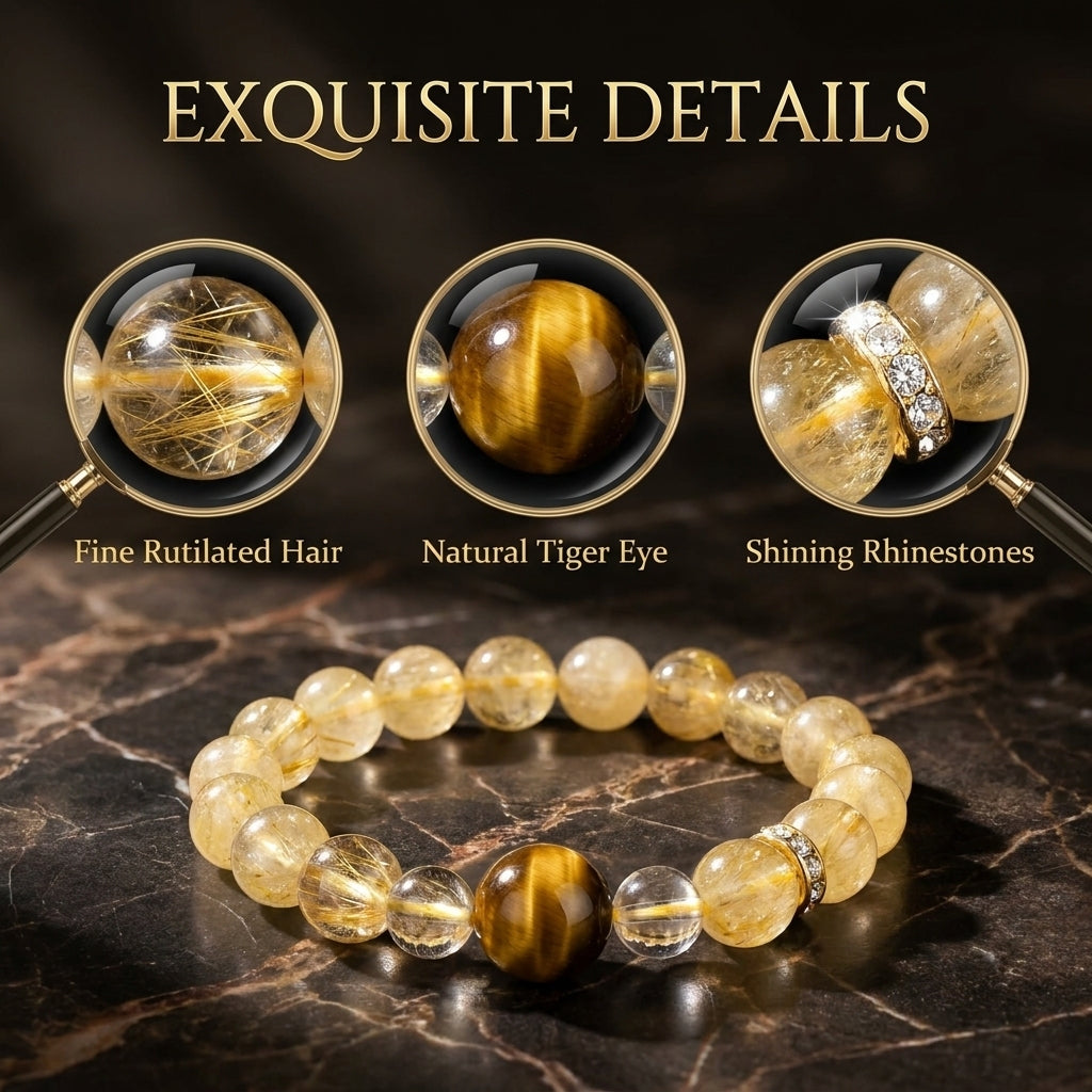 "Golden Glow" Rutilated Quartz & Tiger's Eye Bracelet