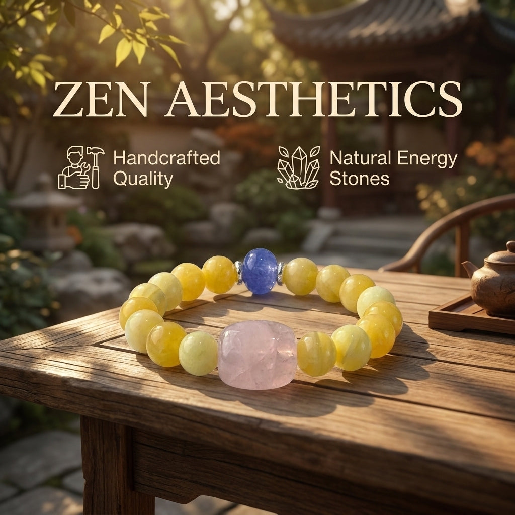 "Sun's Glow and Purple Rhyme" Yellow Chalcedony, Tanzanite, and Rose Quartz Bracelet