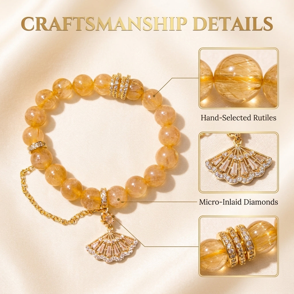 "Golden Fan" Rutilated Quartz Bracelet