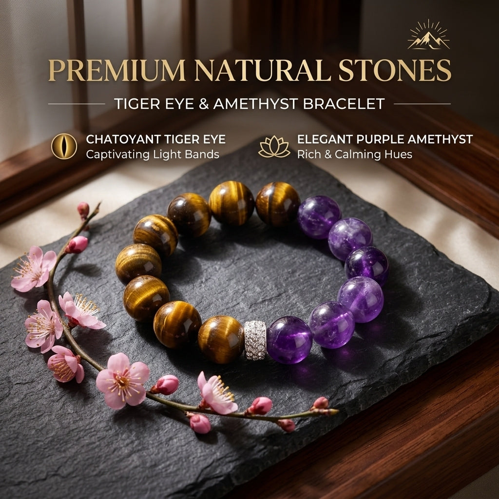 "Power of Darkness and Purple" Tiger's Eye x Amethyst Bracelet