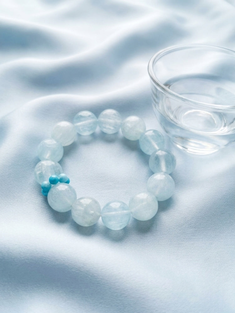 "Transparent Ice Sea" Calcite x Aquamarine Bracelet