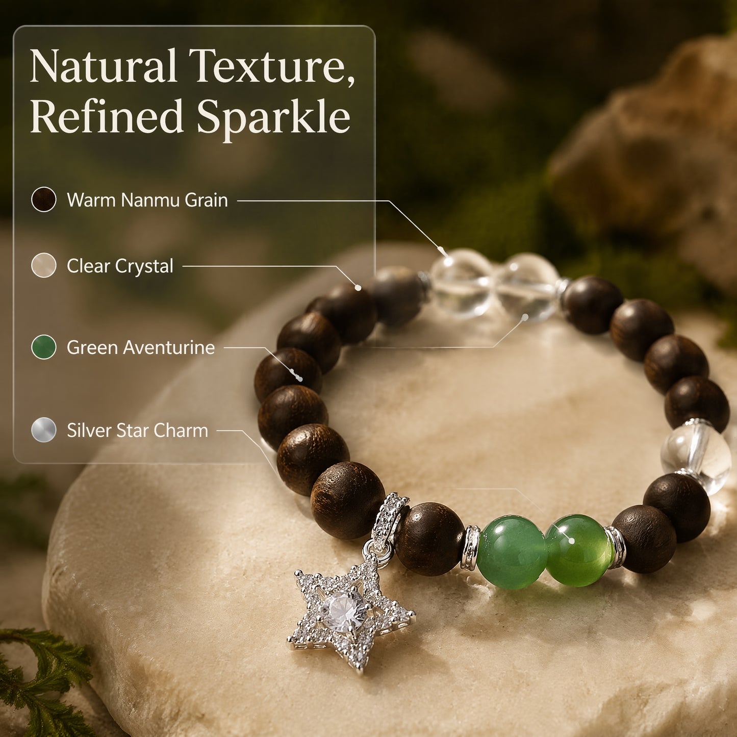 "Stars Falling into the Forest" Kintsugi × Crystal × Green Aventurine Bracelet